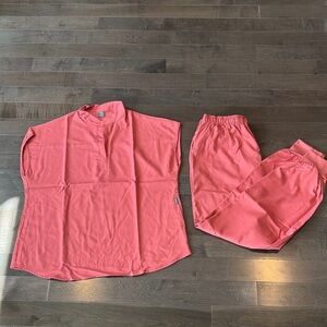 Coral Short Sleeve Top and Pants Scrub Set